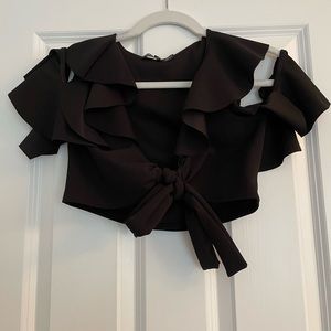 Nasty gal off the shoulder front tie ruffle top